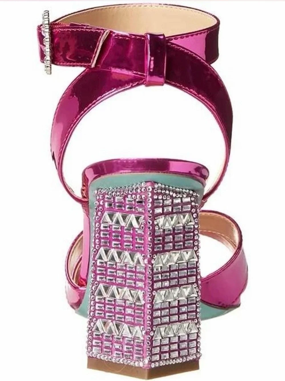 New 💖 Betsey Johnson. Size 7.5. Fuchsia Block-Heel Sandals with Crystal Detail - Picture 2 of 6